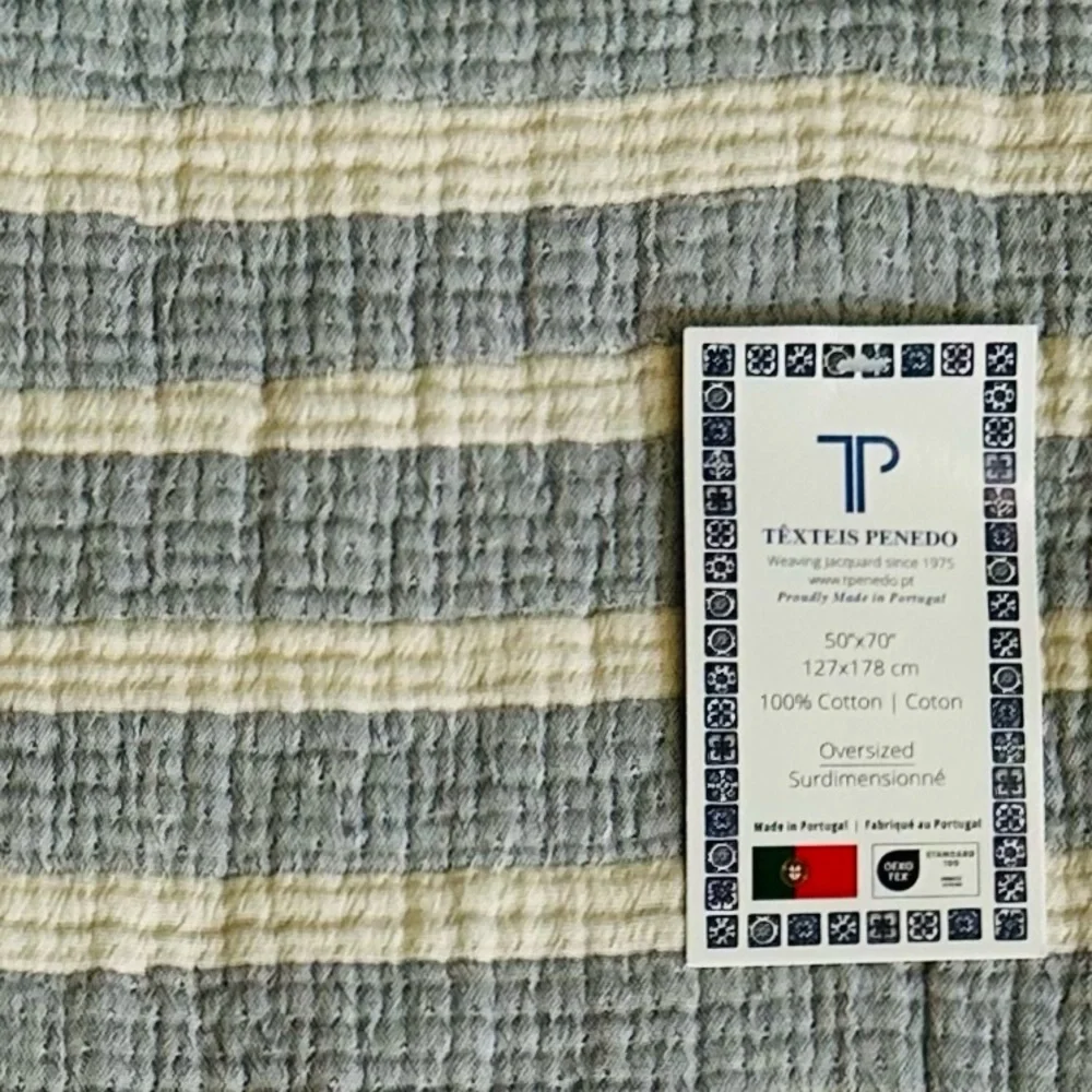 🎁Texteis Penedo Throw Blanket -  Ombré Blue Stripe - Made in Portugal Cotton